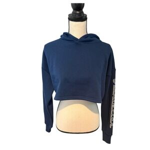 Alphalete Athletics Navy Blue Cropped Hoodie‎ Graphic Sleeve Sweatshirt Small